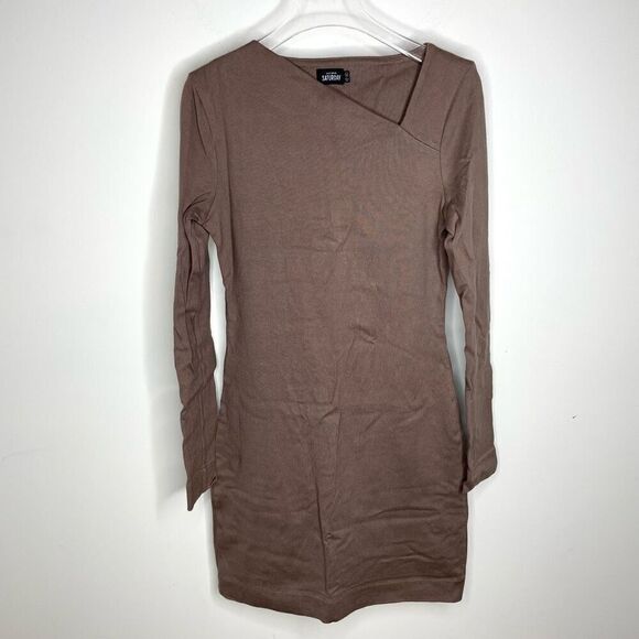 Kate Spade Saturday Asymmetrical Slanted Dress Brown Long Sleeve Mini Xsmall Xs - Picture 6 of 6